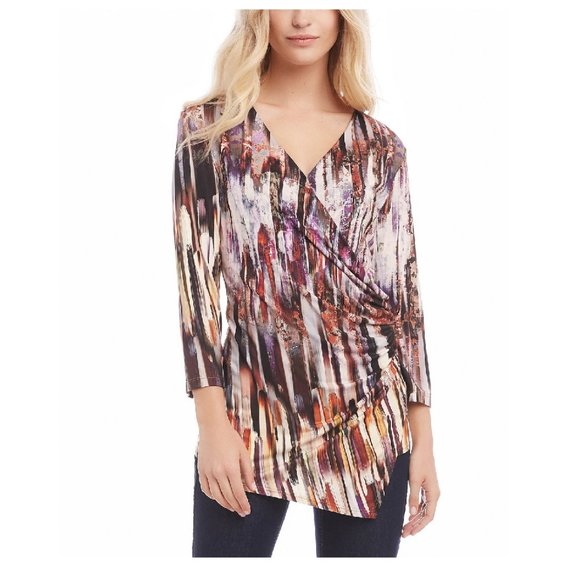 Karen Scott Tops - 🎁 Karen Kane Print Faux Wrap Top